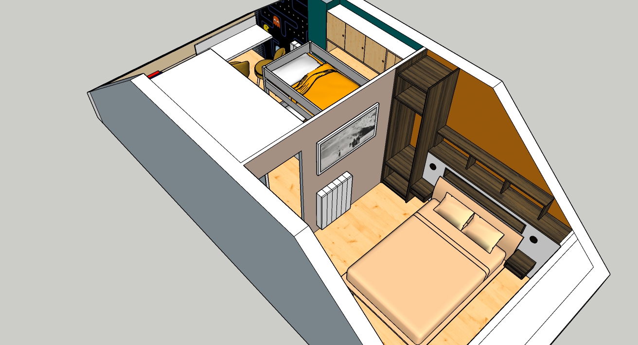Projection 3D d'une rénovation d'appartement à Bagnères-de-Luchon, deuxième niveau